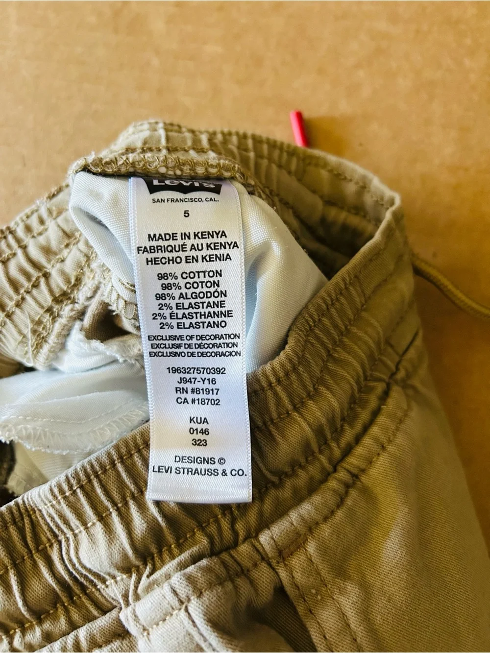 Levi's Kids Cargo Pants in Light Tan with Red Trim